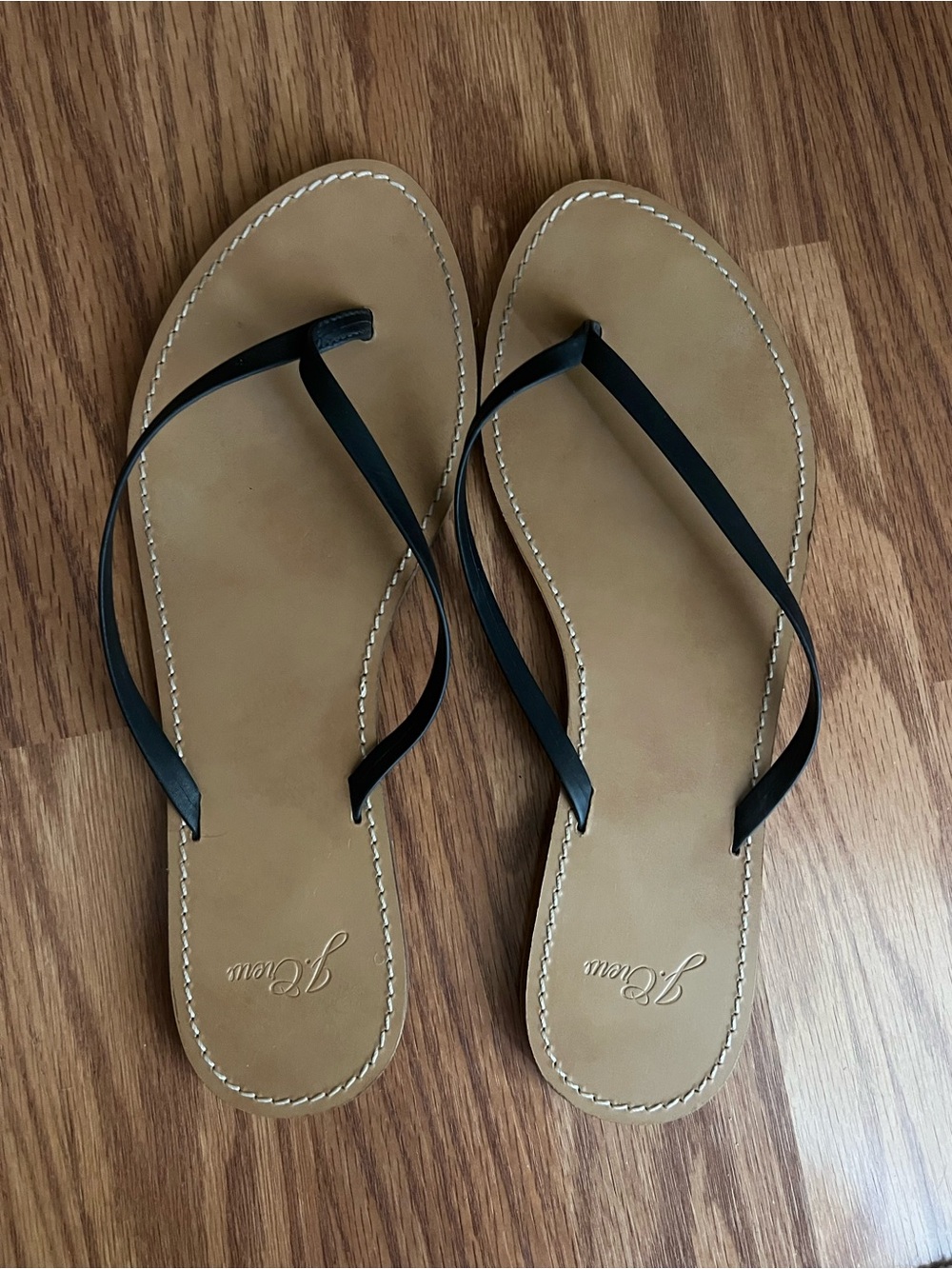 JCREW Capri Women's Black Tan Footbed Flip Flop Sandals - Size 9
